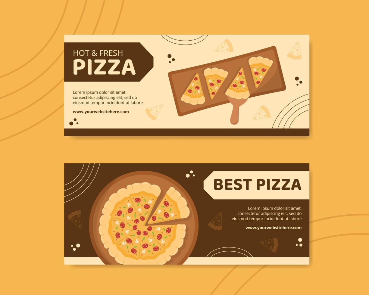 modelo de banner horizontal de comida de pizza ilustração vetorial de fundo de desenho animado desenhado à mão vetor