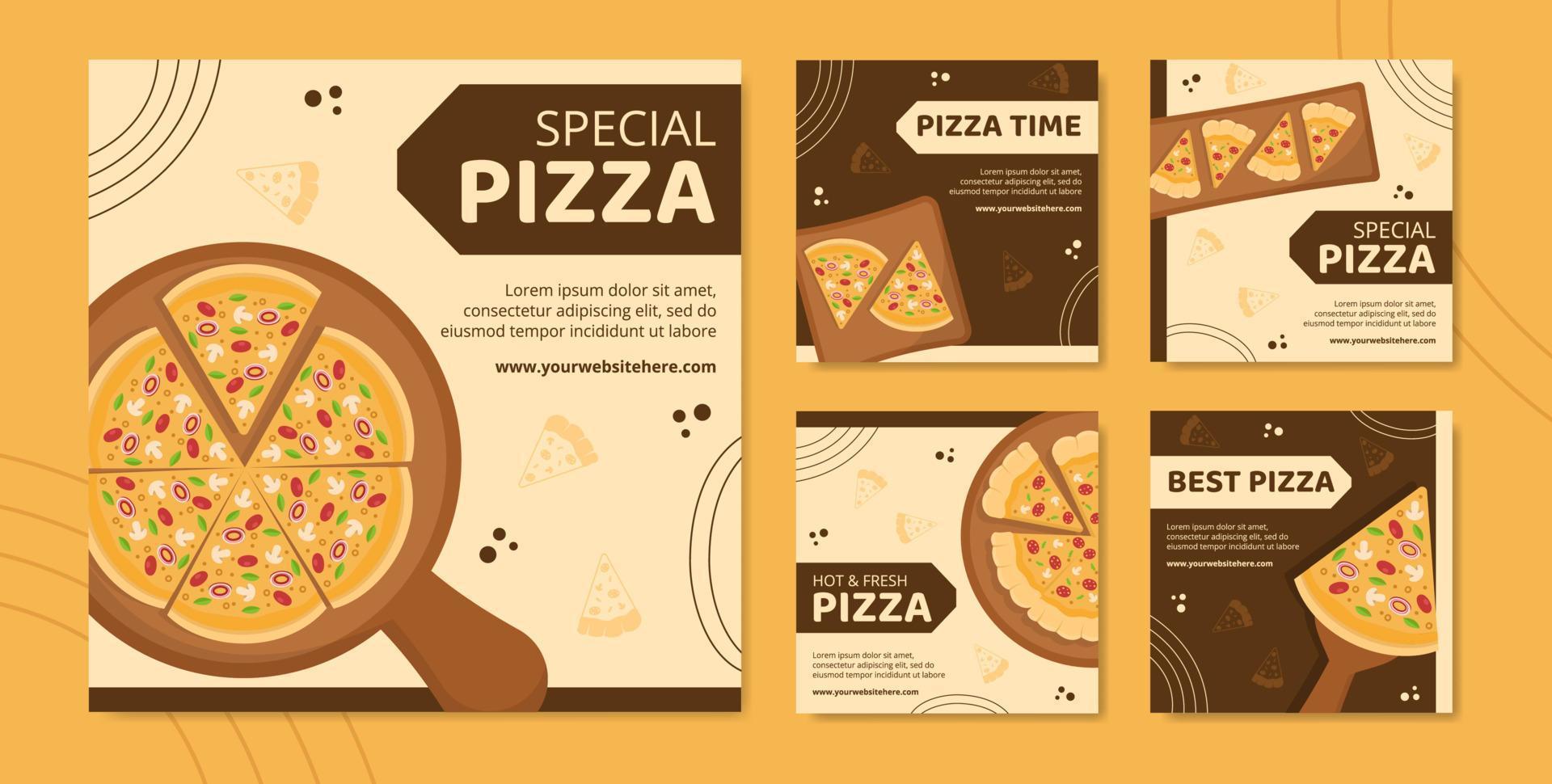 modelo de postagem de mídia social de comida de pizza ilustração vetorial de fundo de desenho animado desenhado à mão vetor