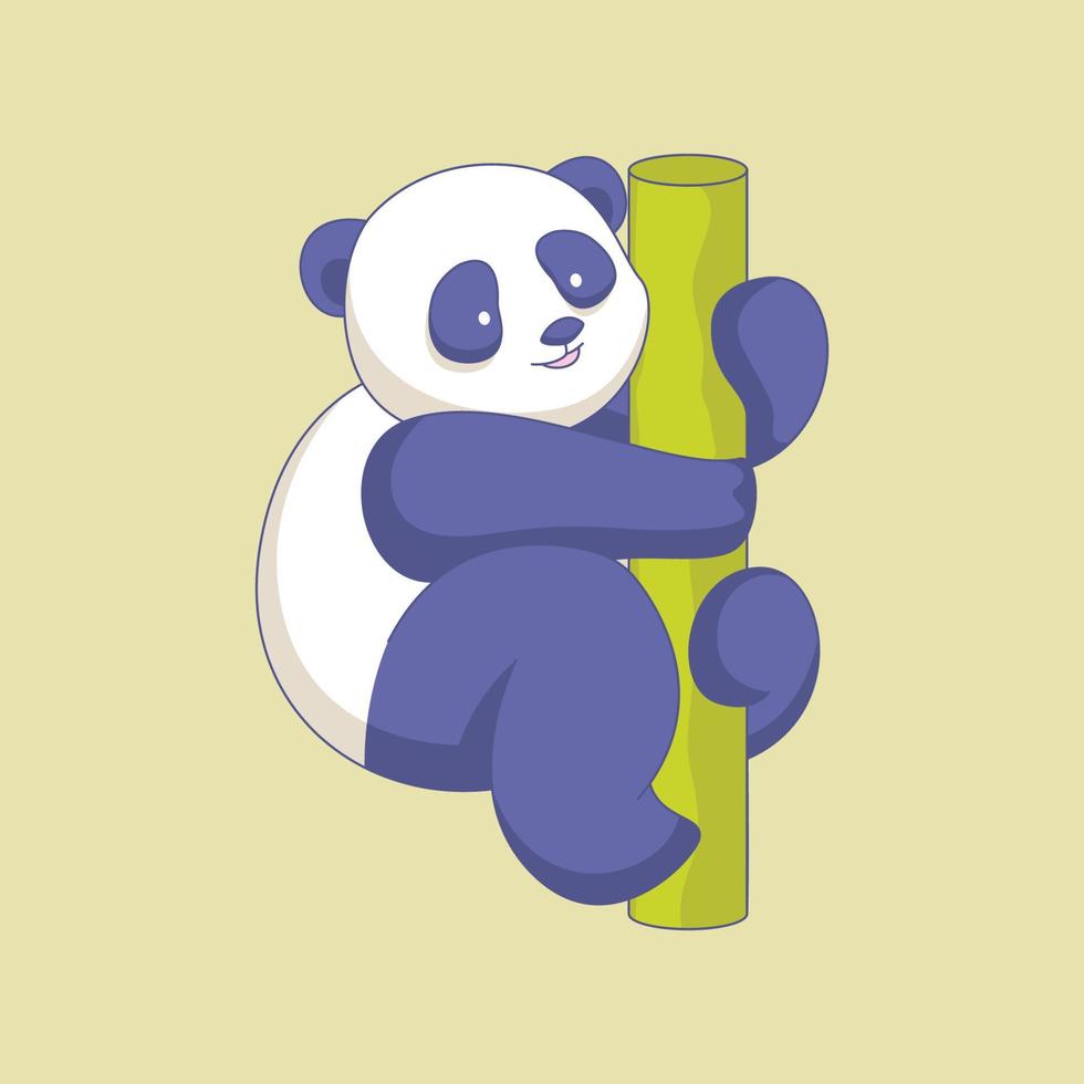 panda fofo escalando ilustração de ícone de vetor de árvore de bambu