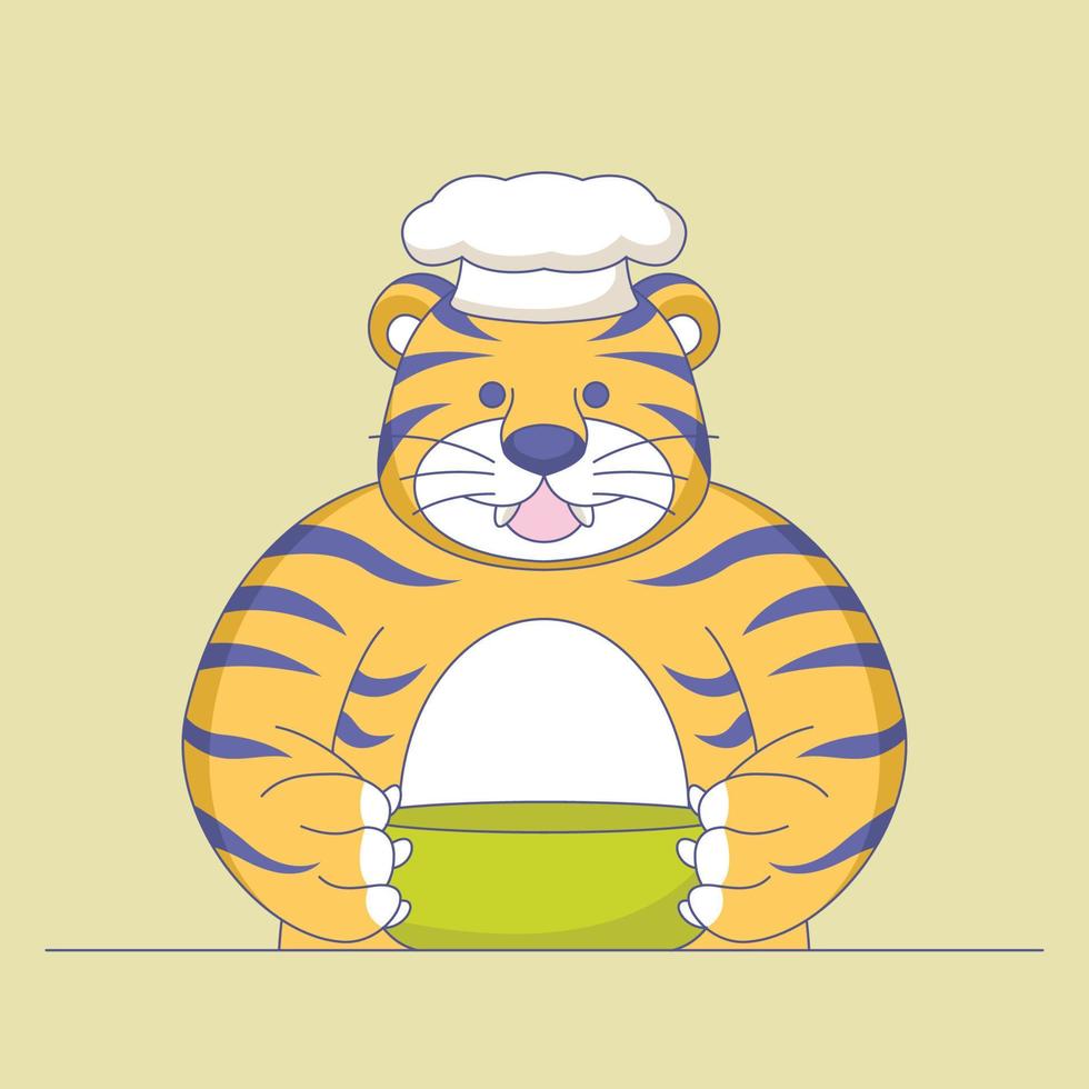 ilustração vetorial fofa do logotipo da mascote do chef tigre vetor