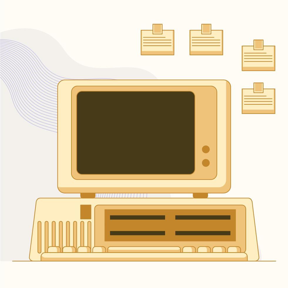 computador antigo em ilustração de ícone de vetor de design plano