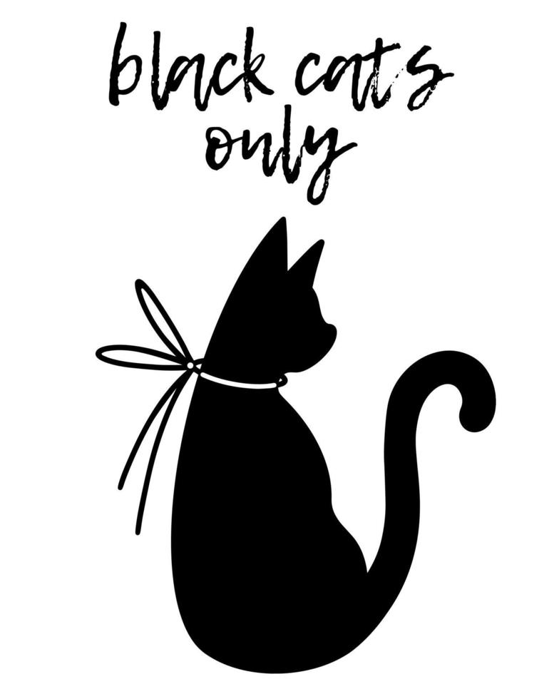 ícone de vetor de gato. gatos pretos apenas, silhueta de estimação isolada no fundo branco. o animal está sentado. sombra de gatinho, predador selvagem com gola, fita. clipart para logotipo, cartões, decorações de halloween