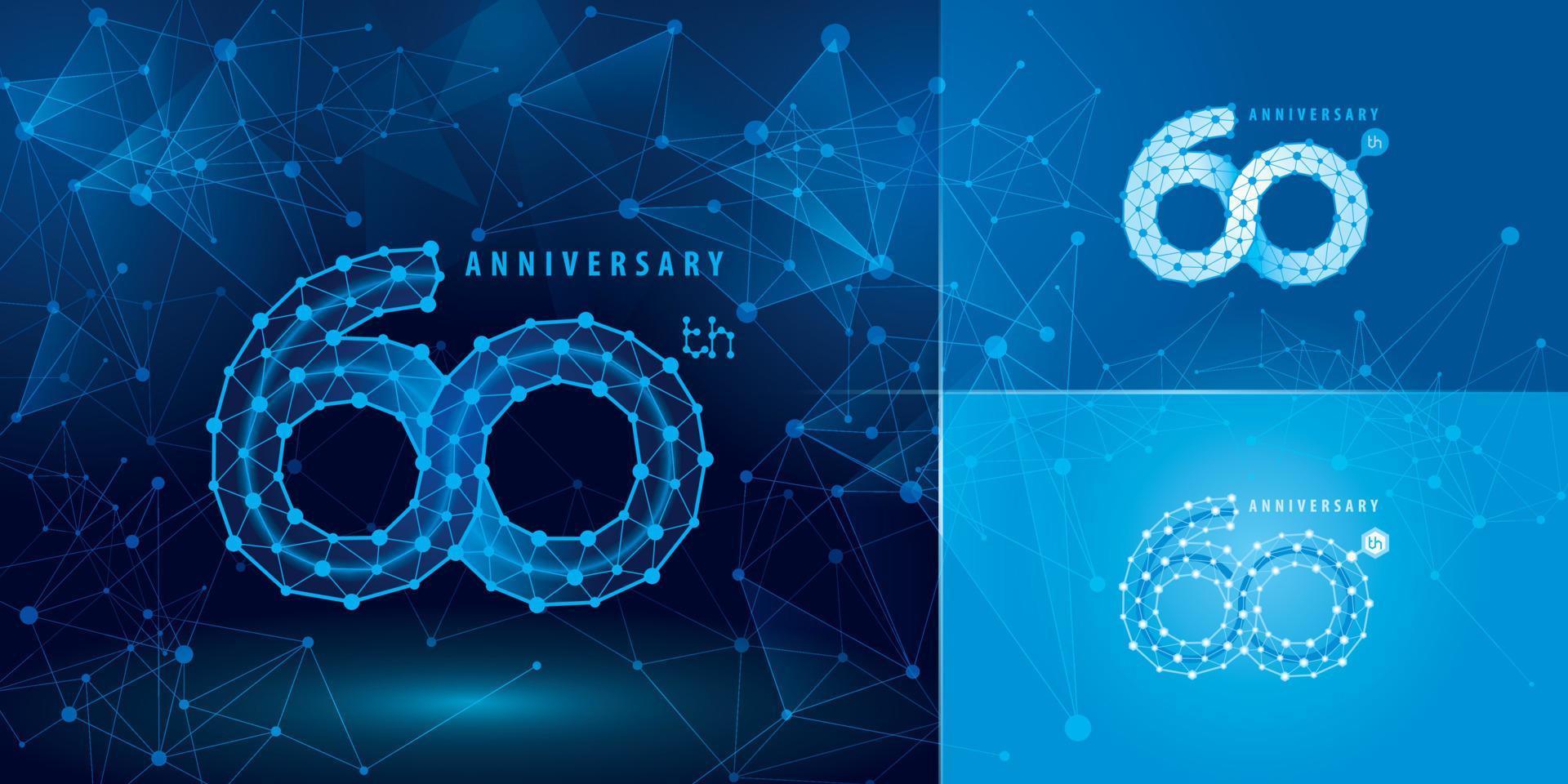 conjunto de design de logotipo de 60º aniversário, sessenta anos comemorando o logotipo de aniversário, número de tecnologia de pontos conectados abstratos, logotipo infinito vetor