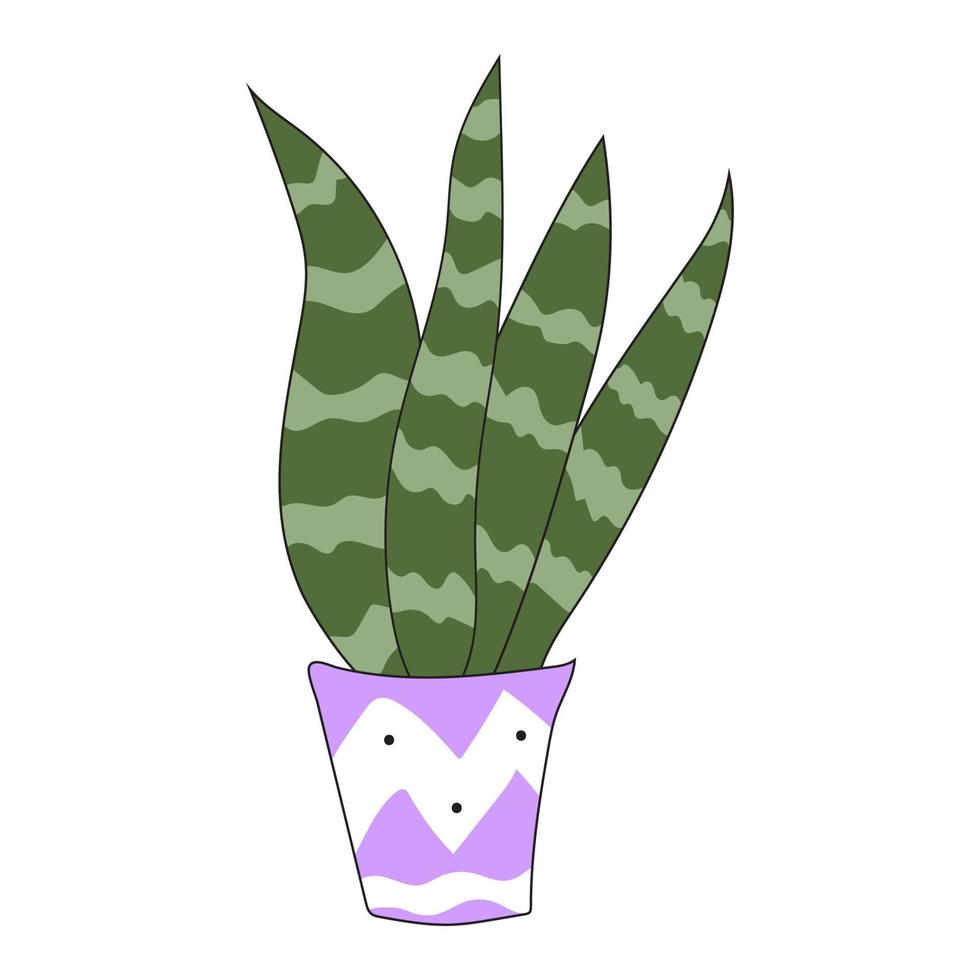 planta em casa em vaso roxo. ilustração de doodle de vetor fofo da planta da casa