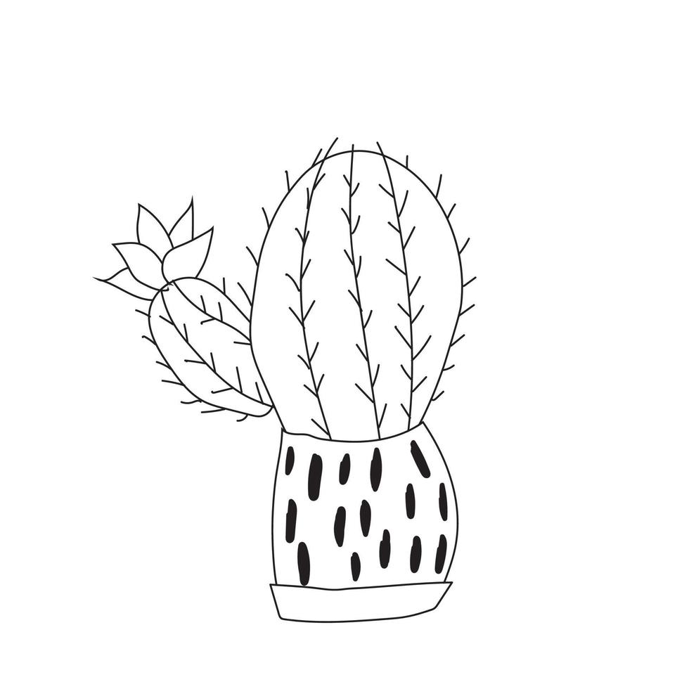 cacto doodle fofo em um vaso de flores, ilustração vetorial de planta de casa vetor