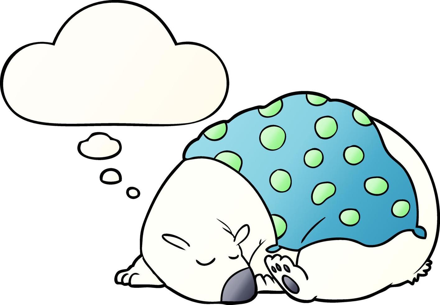 urso polar de desenho animado dormindo e balão de pensamento no estilo de gradiente suave vetor