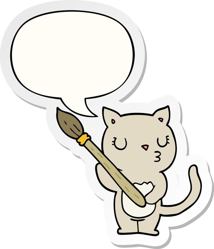 gato bonito dos desenhos animados e adesivo de bolha de fala vetor