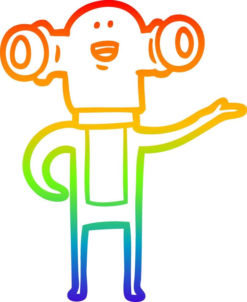 desenho de linha de gradiente de arco-íris desenho amigável alienígena gesticulando vetor