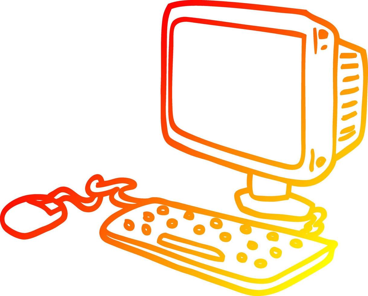 computador de escritório de desenho animado de desenho de linha de gradiente quente vetor