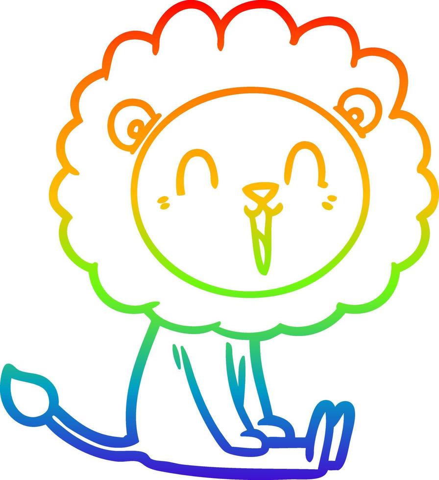 desenho de linha de gradiente de arco-íris desenho de leão rindo sentado vetor