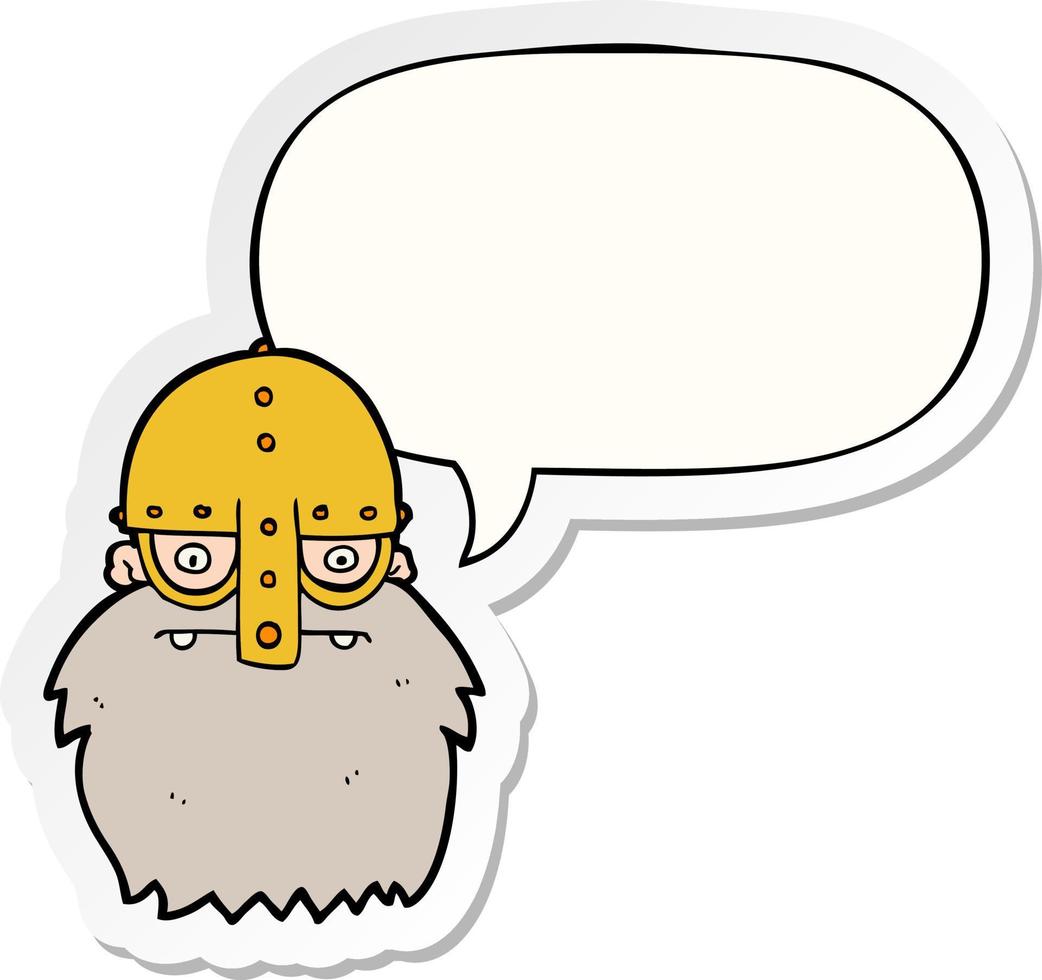 adesivo de bolha de fala e rosto de viking de desenho animado vetor