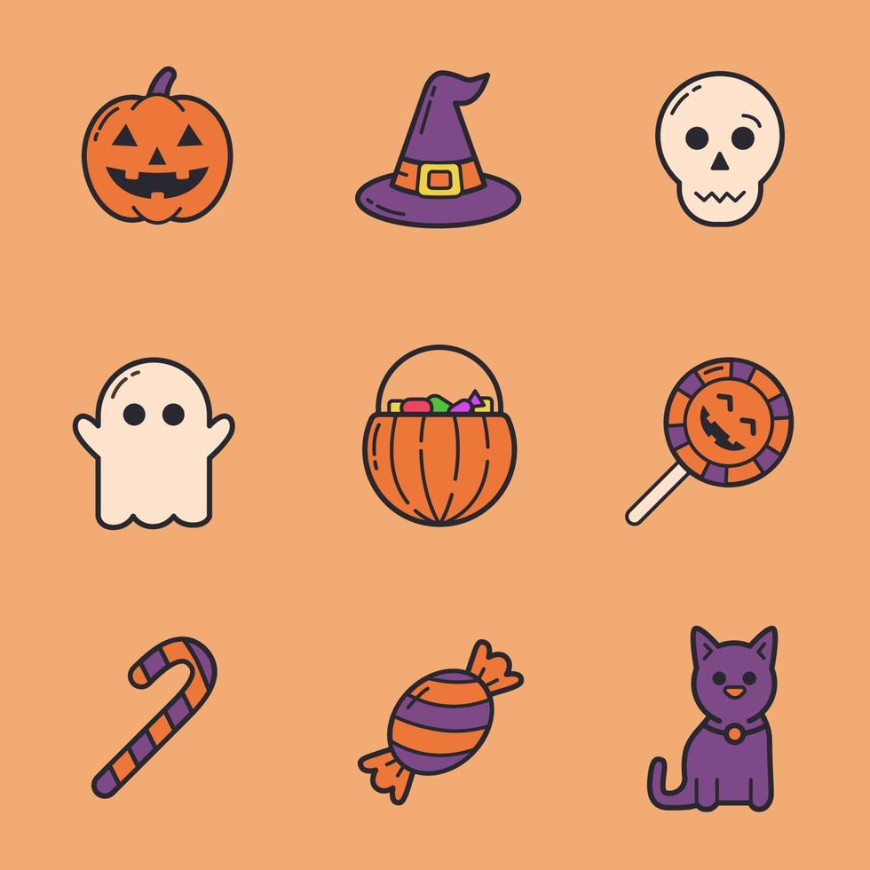 conjunto de ícones de halloween de doces ou travessuras vetor