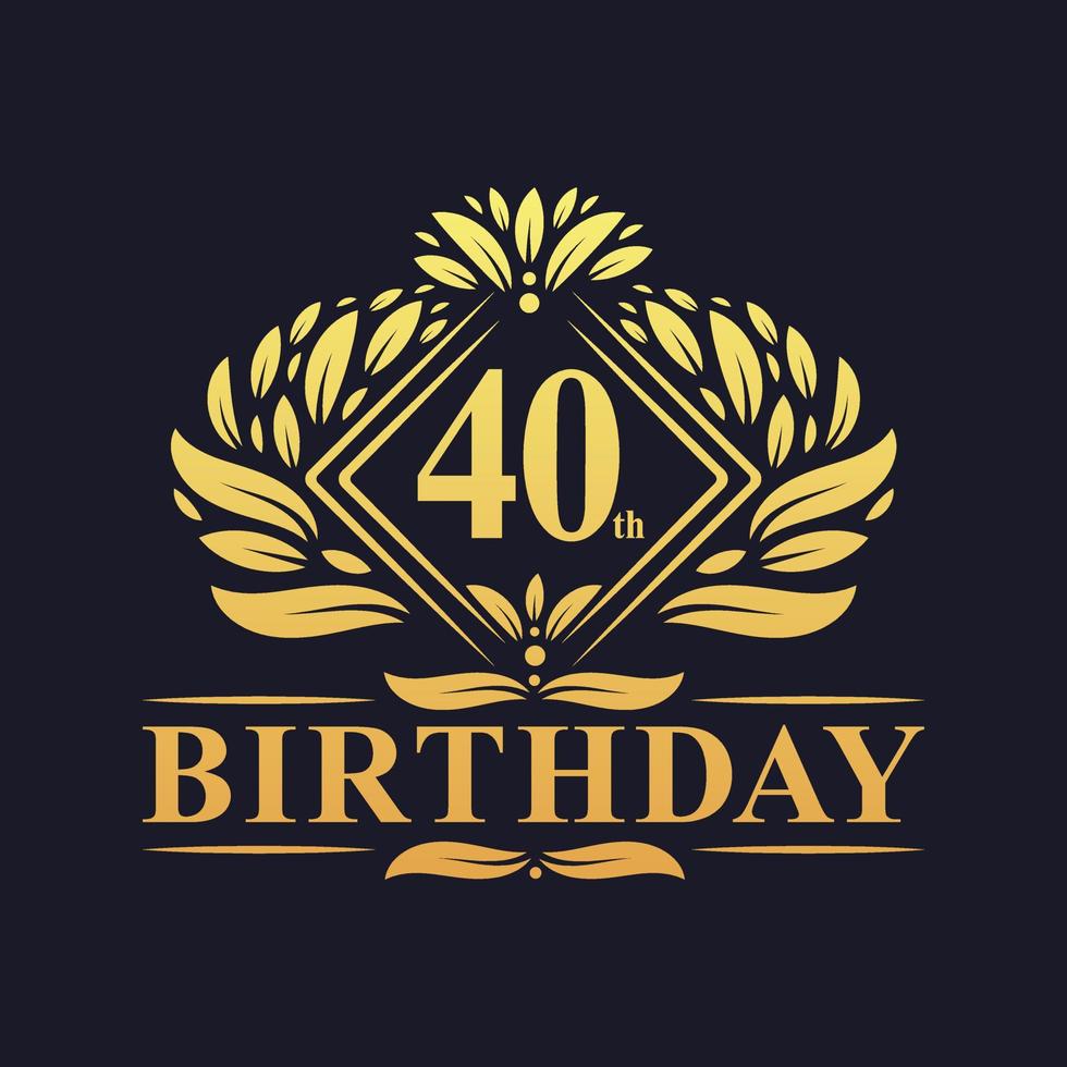 logotipo de aniversário de 40 anos, celebração de aniversário de 40 anos de luxo dourado. vetor