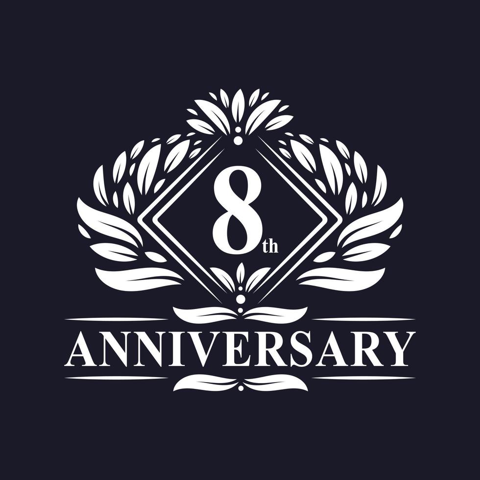 logotipo de aniversário de 8 anos, logotipo floral de 8º aniversário de luxo. vetor