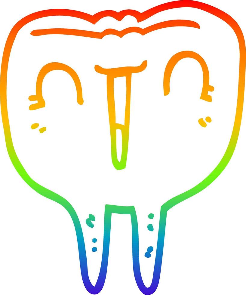 desenho de linha gradiente arco-íris desenho animado dente feliz vetor