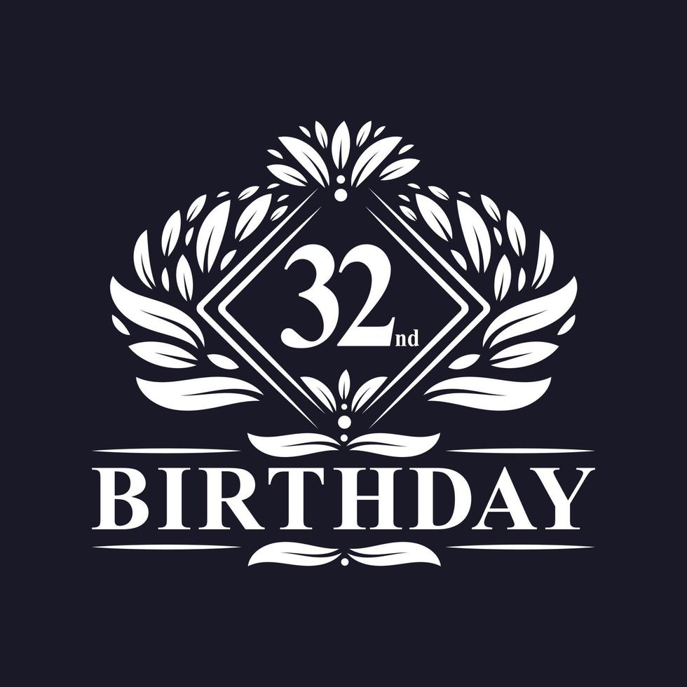 logotipo de aniversário de 32 anos, celebração de aniversário de 32 anos de luxo. vetor