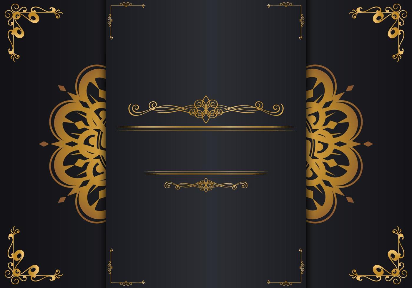 modelo de cartão de mandala de luxo. convite de mandala de ouro preto vetor