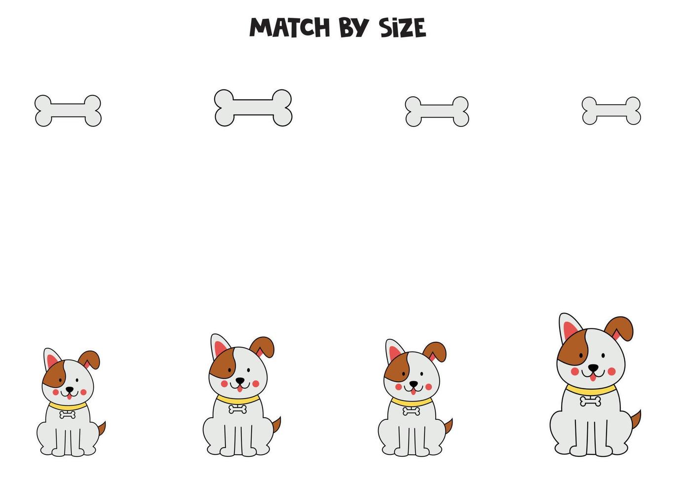 jogo de correspondência para crianças pré-escolares. combinar cães e ossos por tamanho. vetor