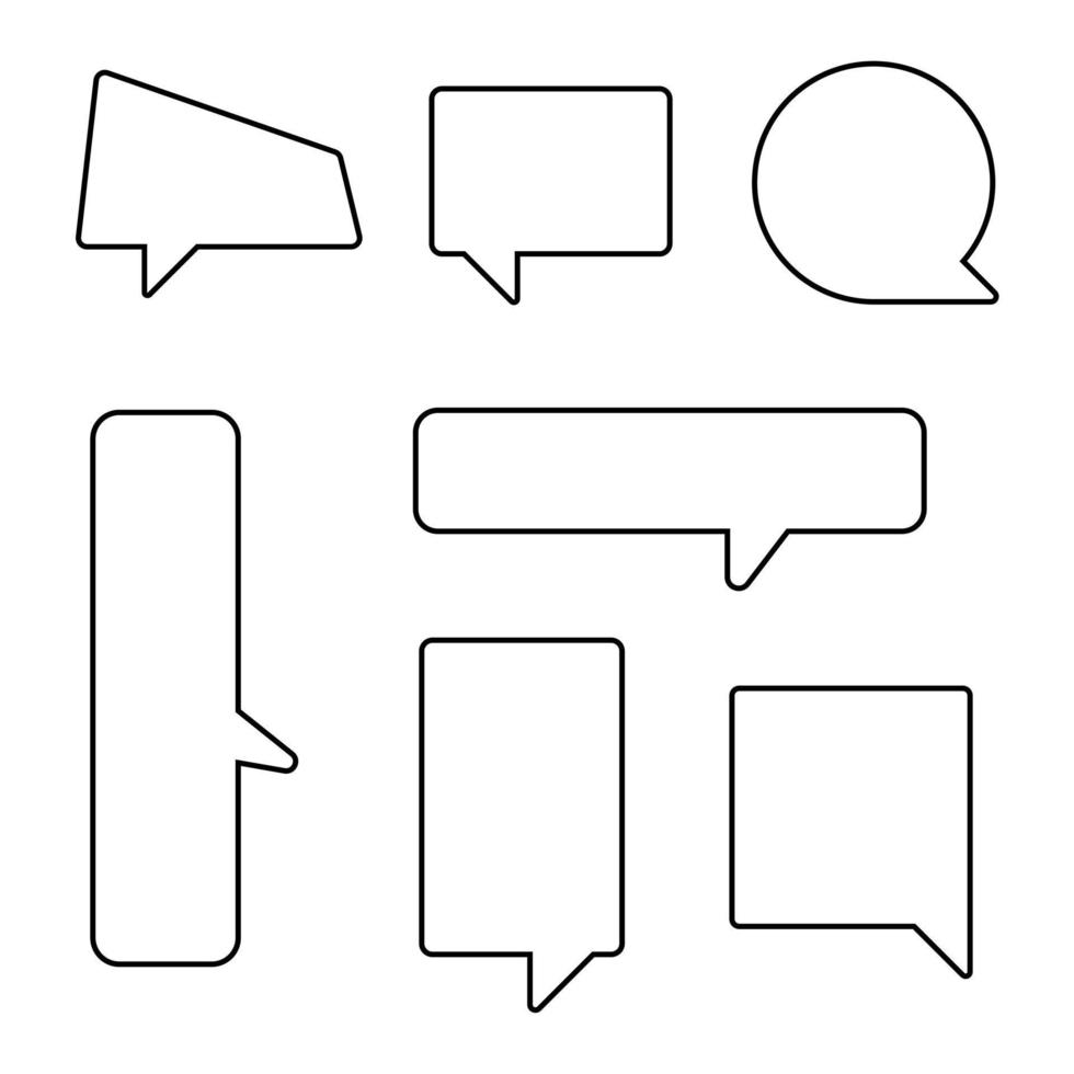 conjunto de coleção de balão de bolha de fala preto e branco simples, caixa de texto em forma de círculo e quadrado, ilustração vetorial de design plano vetor