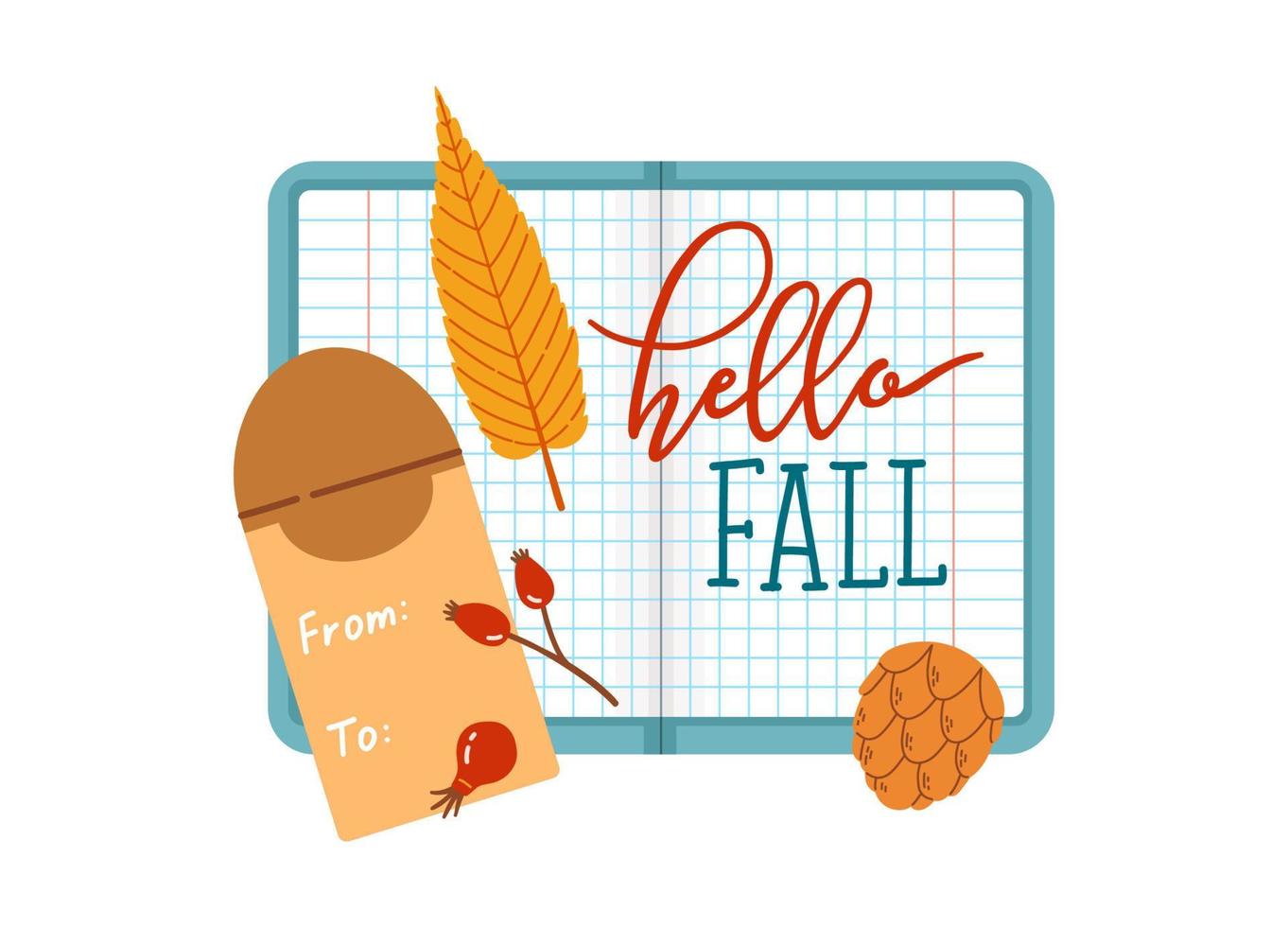olá outono outono temporada conjunto de caderno escolar ilustração vetorial vetor
