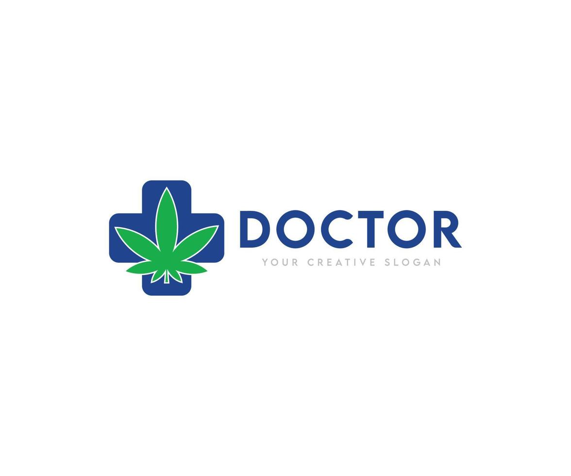 folha de maconha medicinal e logotipo cruzado verde e azul imagem vetorial vetor