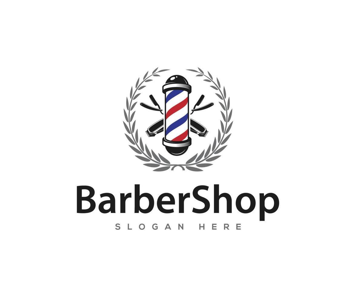 modelo de logotipo de barbearia. emblemas de barbearia vintage vetor