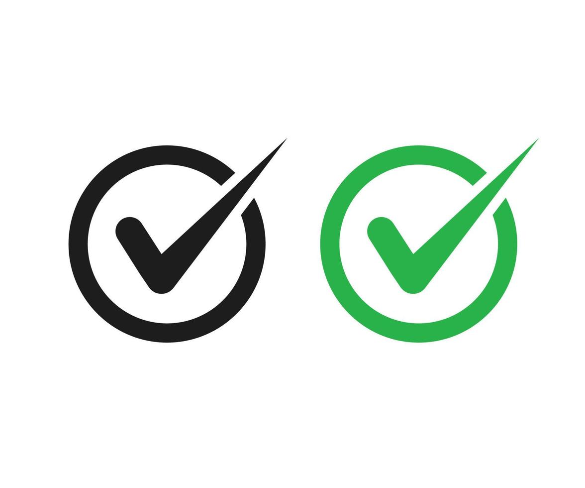 marca de seleção de símbolo de marca de seleção verde e preta no conjunto de vetores de círculo