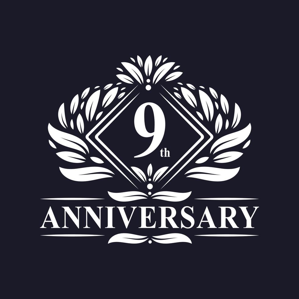 logotipo de aniversário de 9 anos, logotipo floral de 9º aniversário de luxo. vetor