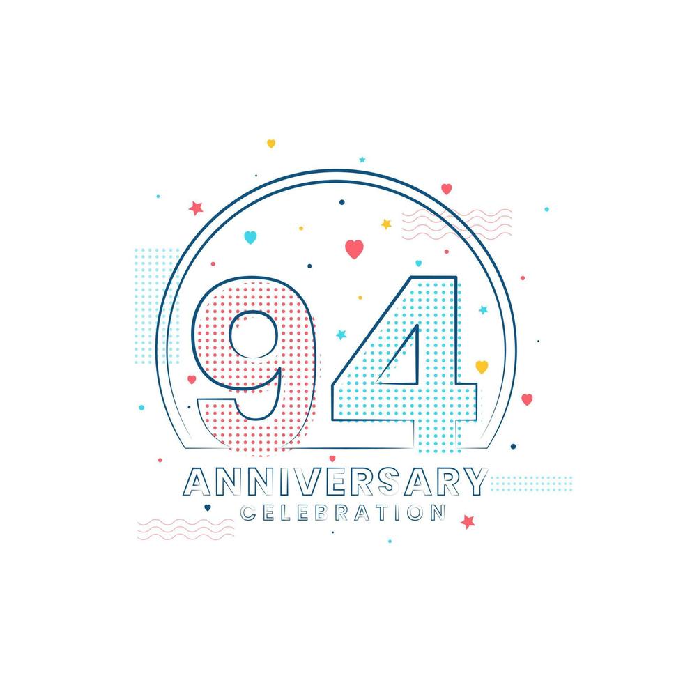 94 anos de celebração do aniversário, design moderno de 94 anos vetor