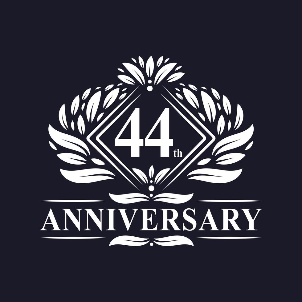 logotipo de aniversário de 44 anos, logotipo floral de 44º aniversário de luxo. vetor