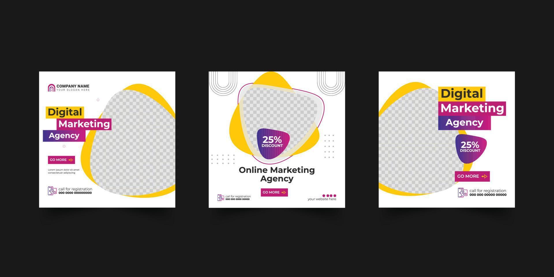 conjunto de modelo de banner de postagem de mídia social de negócios criativos de marketing digital vetor