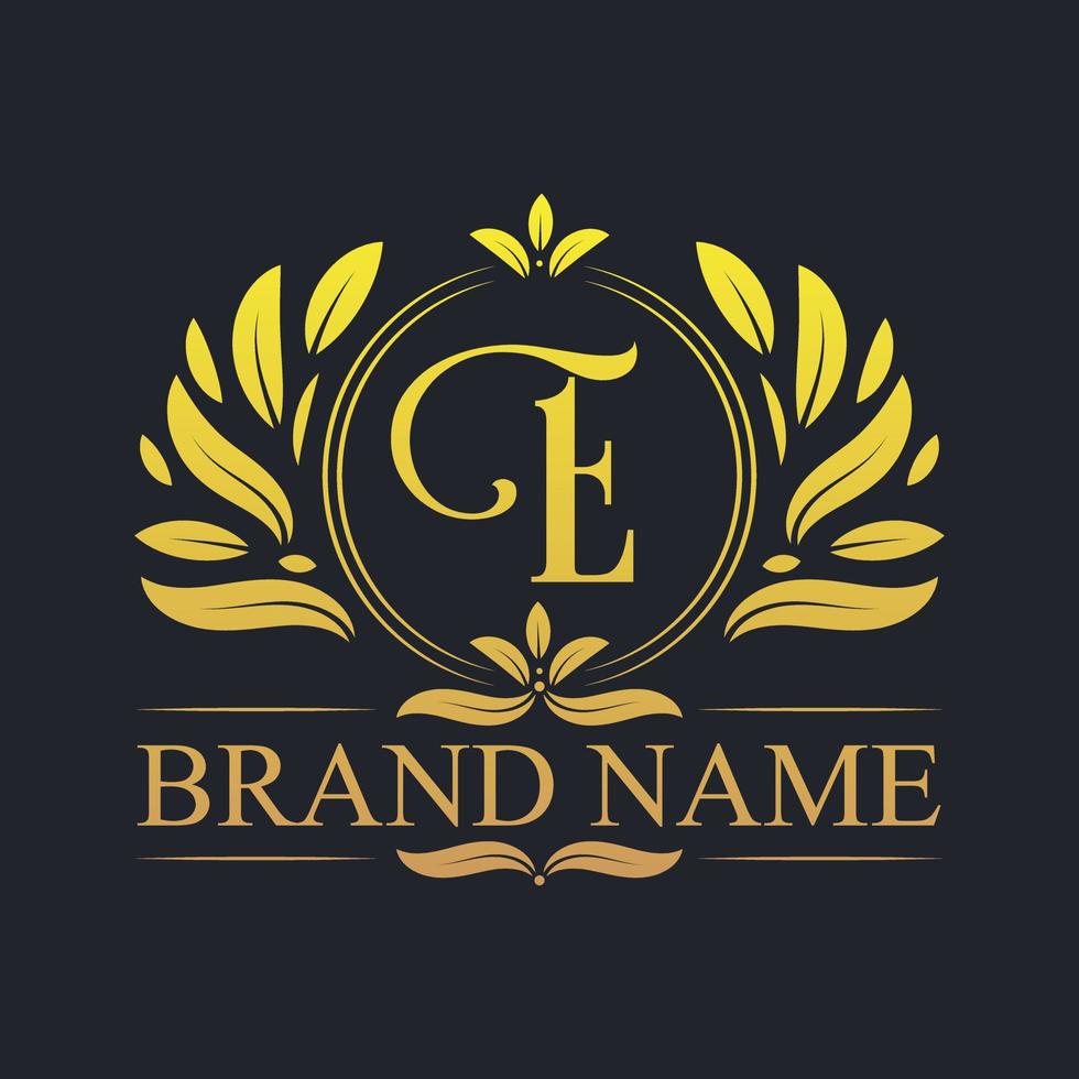 design de logotipo de letra e luxo vintage dourado. vetor