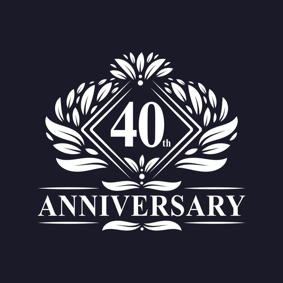 logotipo de aniversário de 40 anos, logotipo floral de 40º aniversário de luxo. vetor