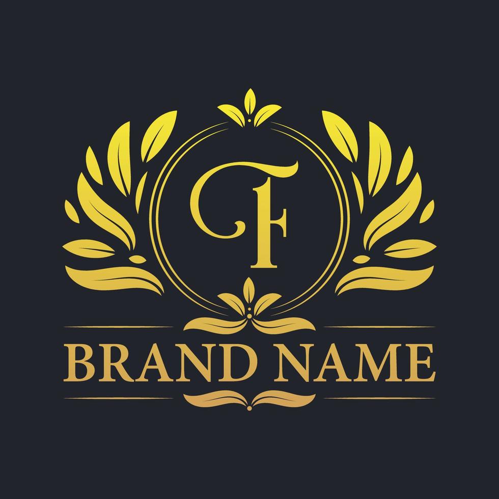 design de logotipo de letra f luxo vintage dourado. vetor