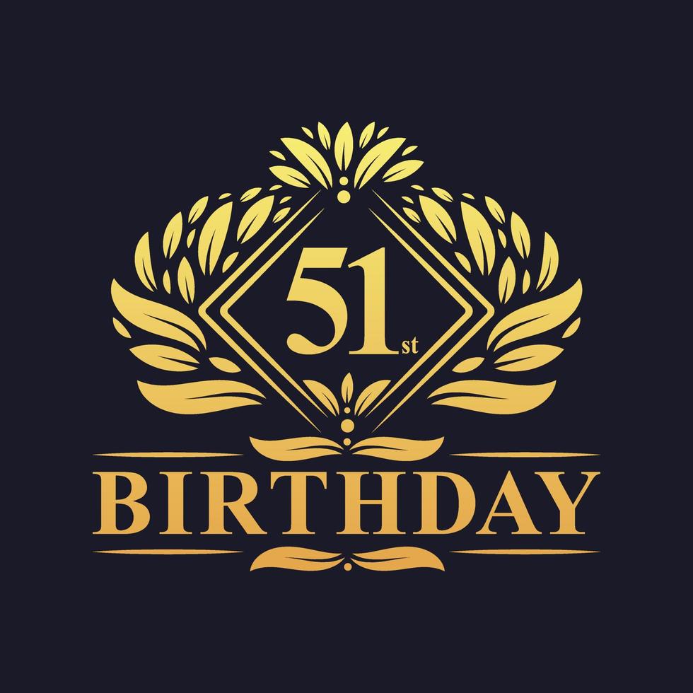 logotipo de aniversário de 51 anos, celebração de aniversário de 51 anos de luxo dourado. vetor