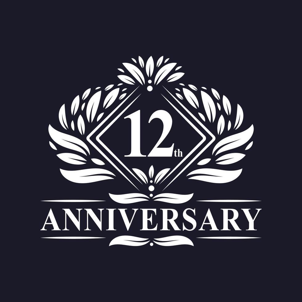 logotipo de aniversário de 12 anos, logotipo floral de 12º aniversário de luxo. vetor