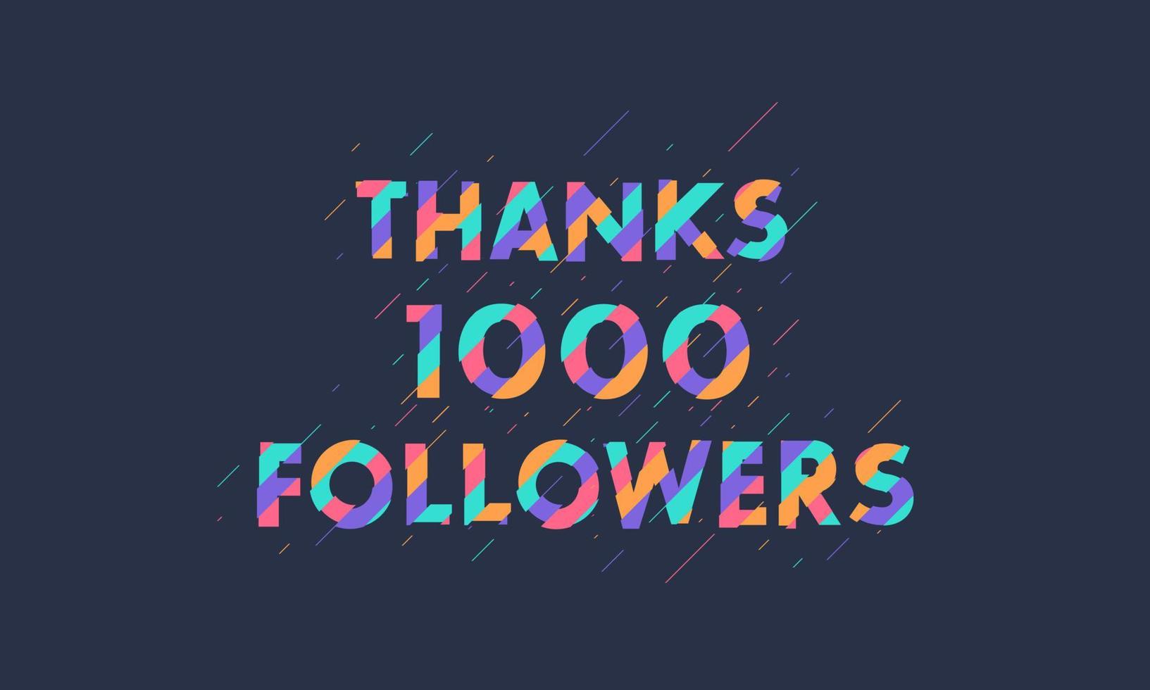 obrigado 1000 seguidores, 1k seguidores celebração design colorido moderno. vetor