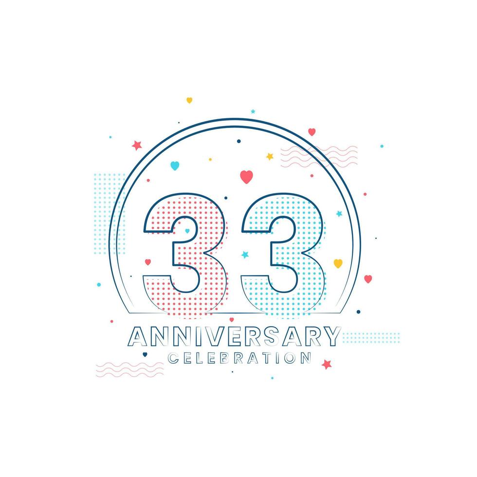 Celebração de aniversário de 33 anos, design moderno de 33 anos vetor