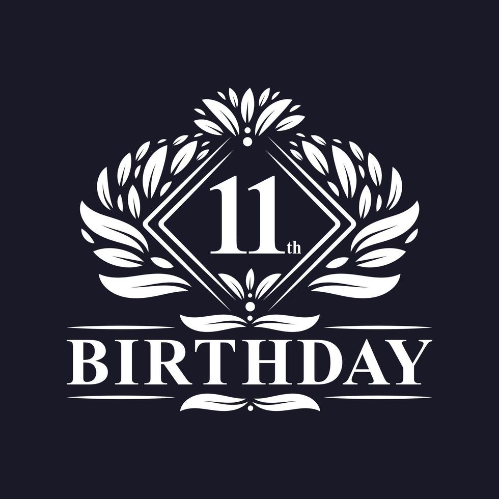 logotipo de aniversário de 11 anos, celebração de aniversário de 11 anos de luxo. vetor