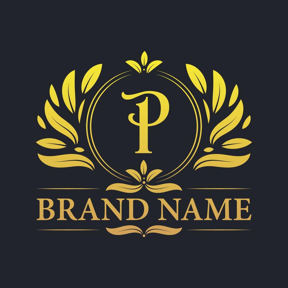 design de logotipo de letra p luxo vintage dourado. vetor