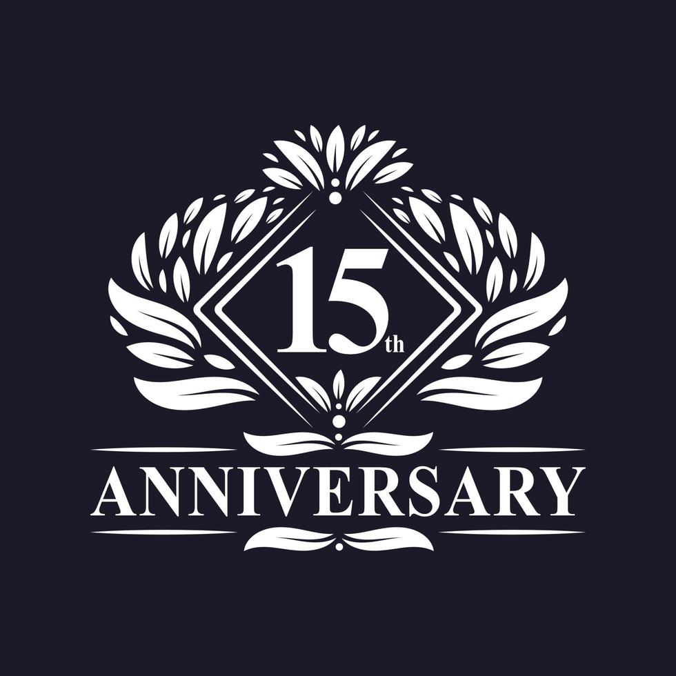 logotipo de aniversário de 15 anos, logotipo floral de 15º aniversário de luxo. vetor