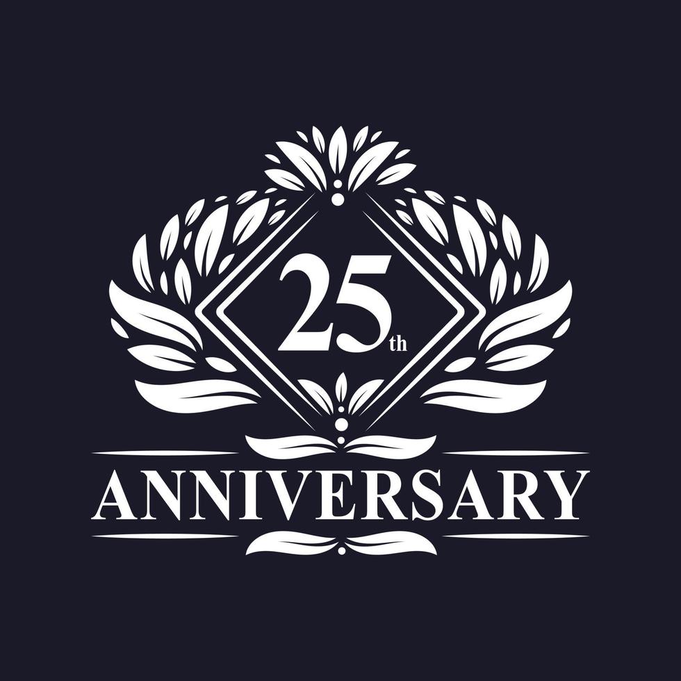 logotipo de aniversário de 25 anos, logotipo floral de 25º aniversário de luxo. vetor