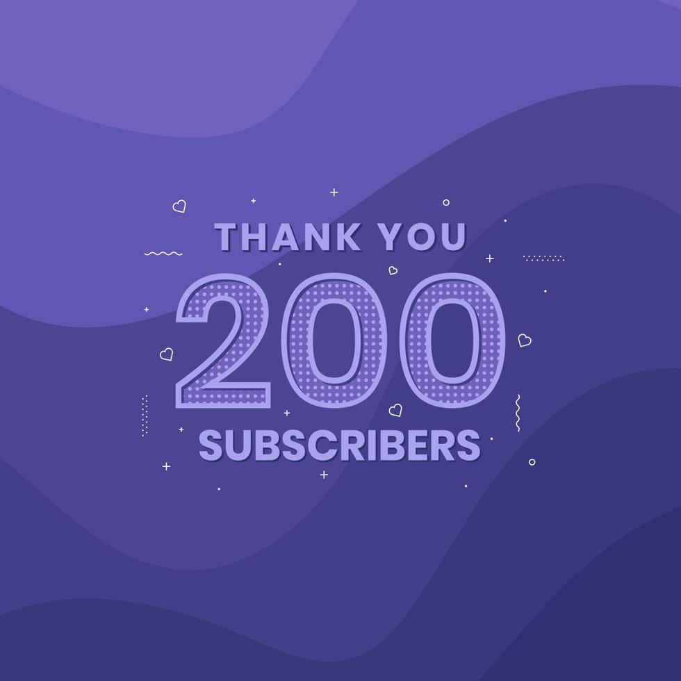 obrigado 200 inscritos celebração de 200 inscritos. vetor