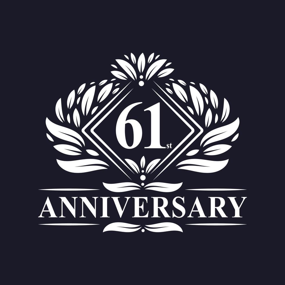 logotipo de aniversário de 61 anos, logotipo floral de 61º aniversário de luxo. vetor