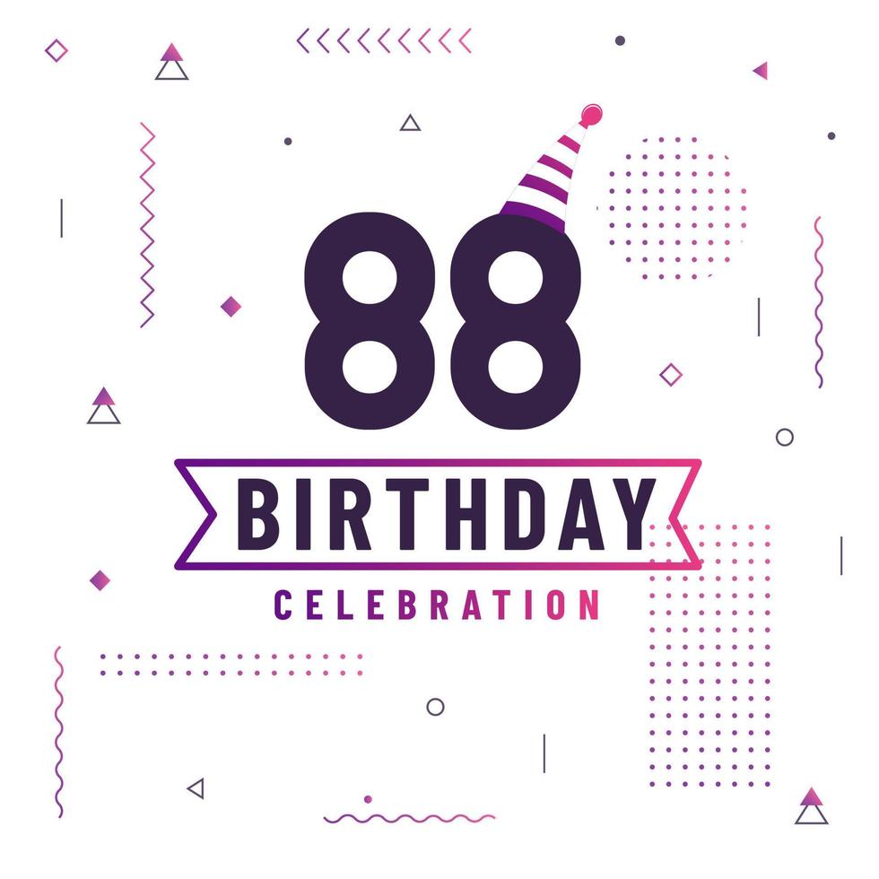 Cartão de cumprimentos de aniversário de 88 anos, vetor livre de fundo de celebração de aniversário de 88 anos.