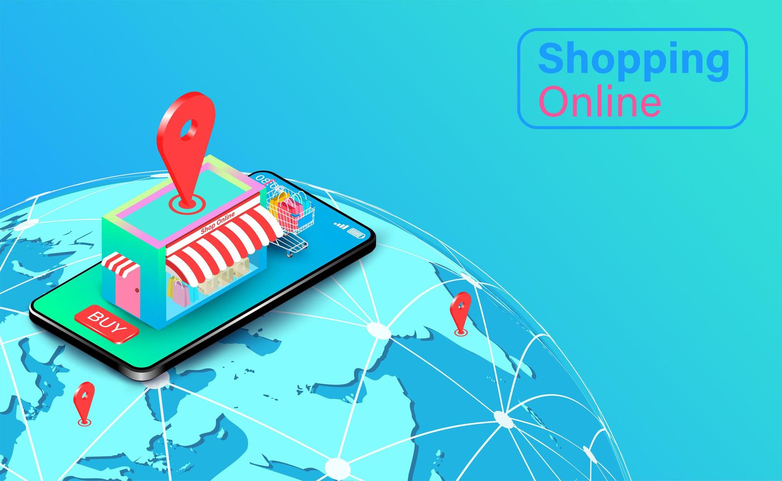 compras globais on-line no site ou aplicativo móvel vetor