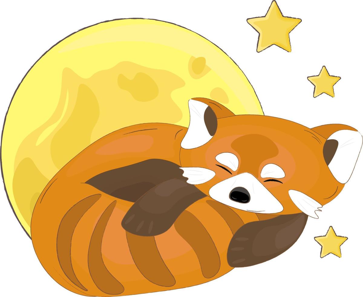 ilustração de panda vermelho dormindo com lua vetor
