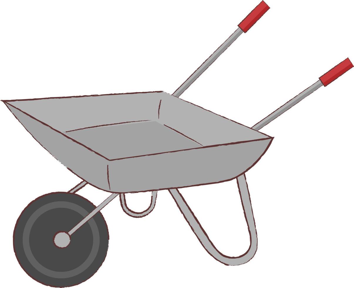 ilustração de um carrinho de mão de jardim cinza com alças vermelhas vetor