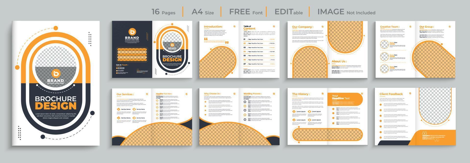 cor sólida amarela moderna corporativa moderna 16 páginas multipáginas tamanho a4 panfleto de perfil de empresa modelo de vetor de conjunto de design de brochura de negócios