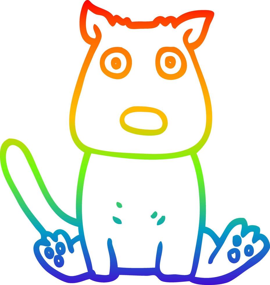 desenho de linha de gradiente de arco-íris desenho animado cão calmo vetor